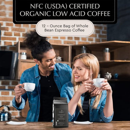 Lifeboost Organic Espresso Whole Bean Coffee - Low Acid Espresso Coffee, Non-GMO, USDA Organic, Single Origin, Third-Party Tested for Mycotoxins & Pesticides - 12 oz Bag