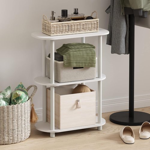 Furinno 3-Tier Modern Oval Side Display Rack - No Tools Required, White Finish