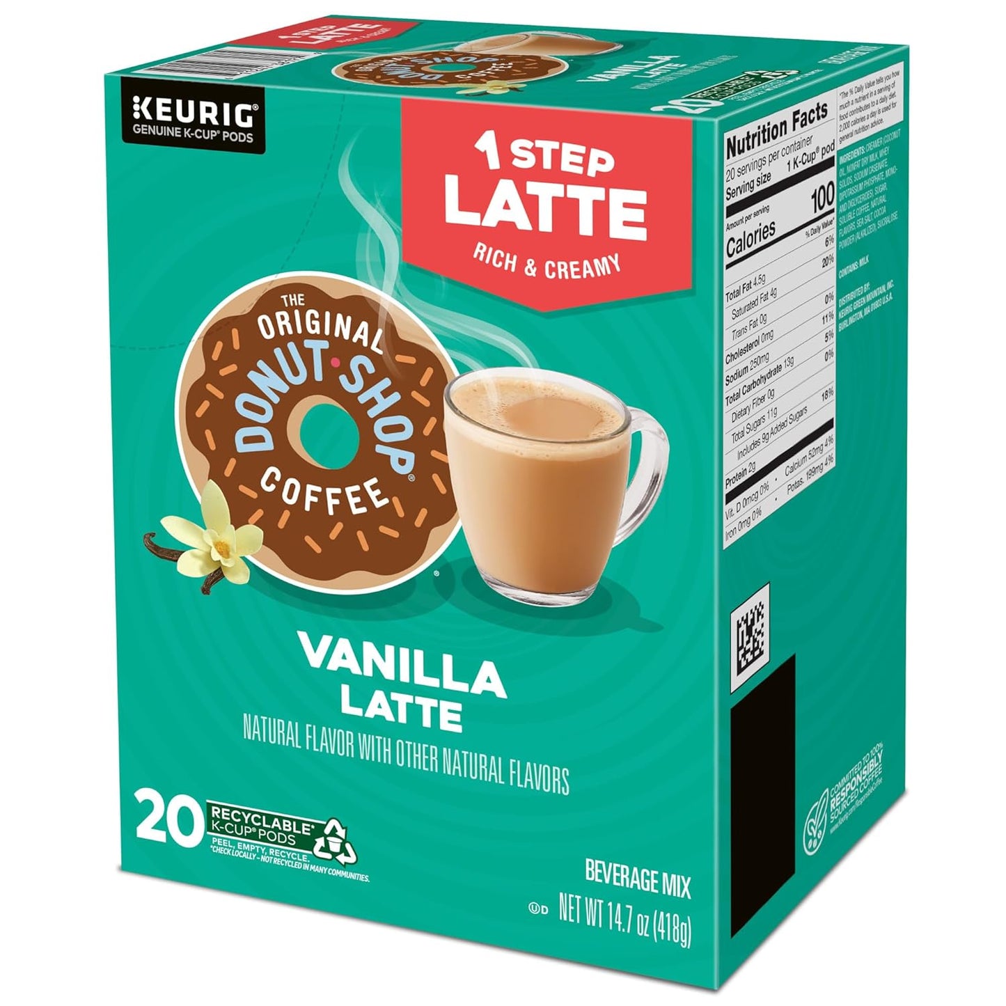 Original Donut Shop Vanilla Latte K-Cup Pods - Flavored Coffee, 20 Count | Single-Serve Convenience