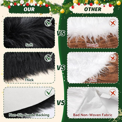 Parttely 36inch Black Wool Fur Christmas Tree Skirt - Thick Plush Holiday Decoration