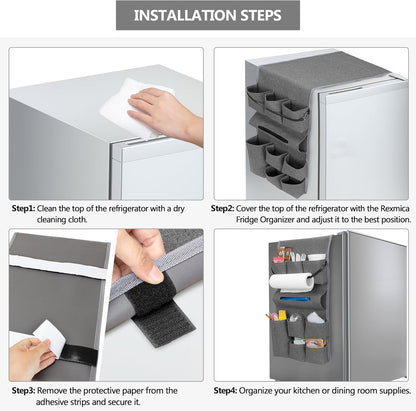 Rexmica Mini Fridge Organizer - 14 Pocket Dust Cover Storage Bag for Home, Office & Dorm | Gray