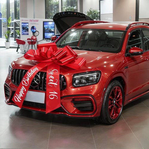 GYDbow 30 Inch Giant Red Car Bow - Premium Satin Ribbon Gift Decoration for Sweet 16 | Easy to Install