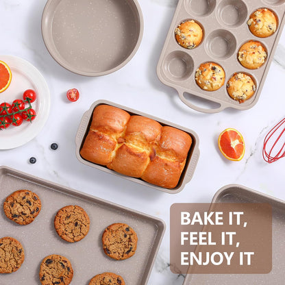 Vinino 6-Piece Nonstick Baking Pans Set - Includes Muffin, Loaf, Cake Pans & Roasting Pan