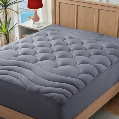 ELVEN HOME Queen Mattress Topper Pillow Top Cooling Mattress Pad Quilted Fitted Thick Mattress Cover Queen Size Bed 8-21" Deep Pocket, Grey