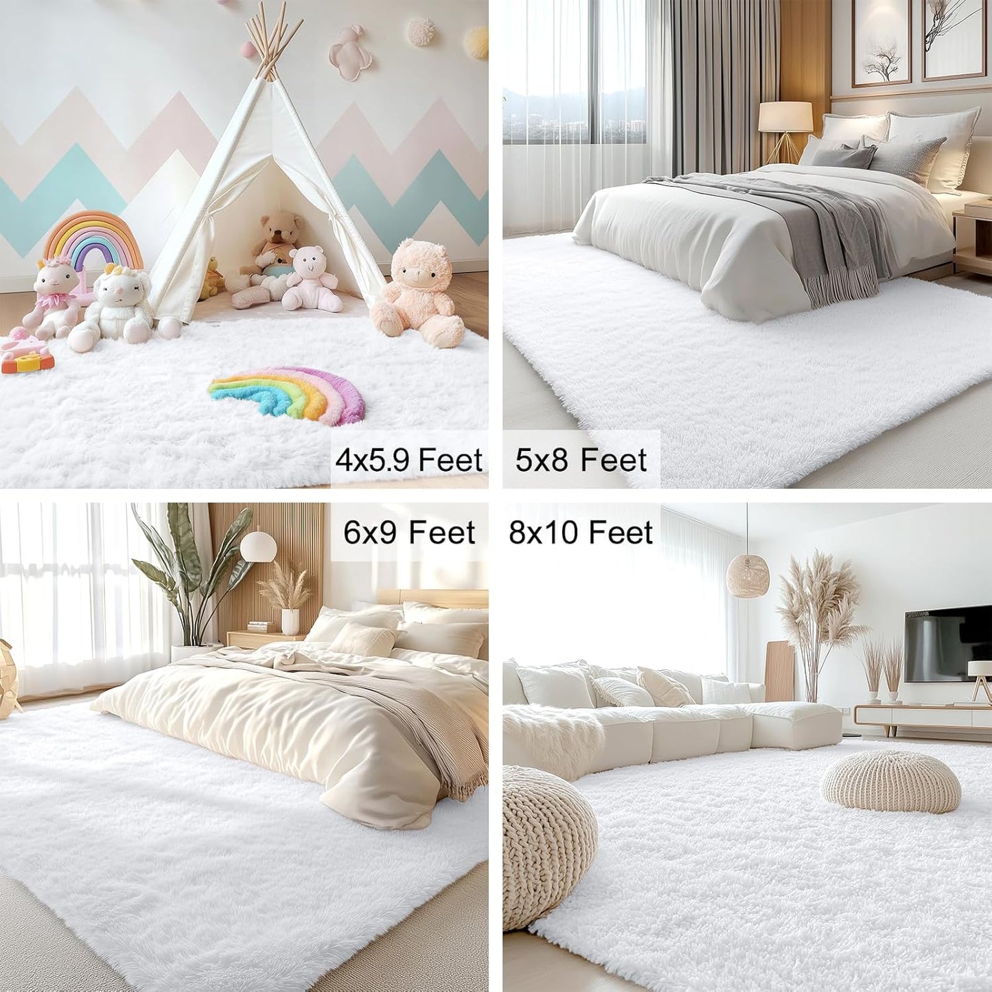 OLANLY Large Area Rug - Soft Fluffy Shaggy Indoor Carpet for Living Room & Bedroom | 9x12, White
