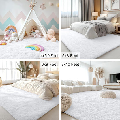 OLANLY Large Area Rug - Soft Fluffy Shaggy Indoor Carpet for Living Room & Bedroom | 9x12, White