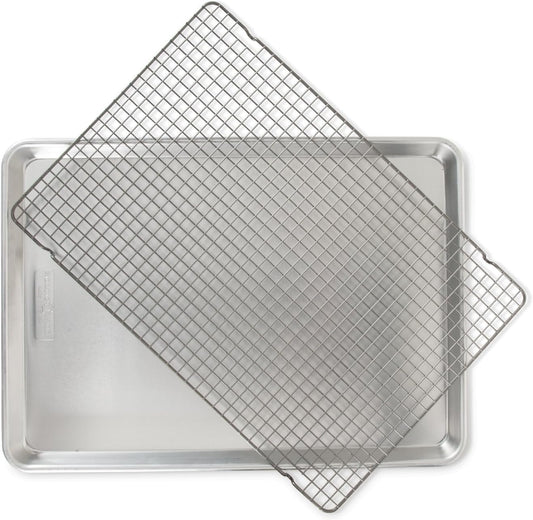 Nordic Ware Nonstick Big Sheet Baking Pan - Oven Safe Aluminum Grid | 2-Piece Set