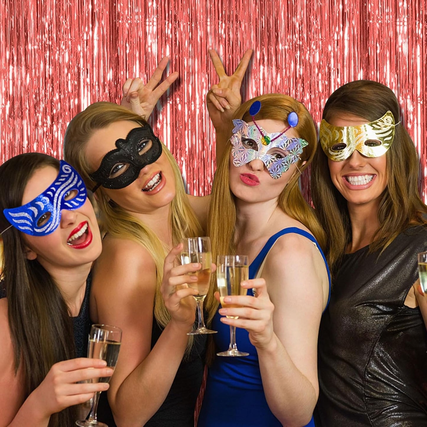 Rose Gold Fringe Curtain Backdrop by [Brand Name] - 20 Pack Metallic Tinsel Streamers for Parties & Events