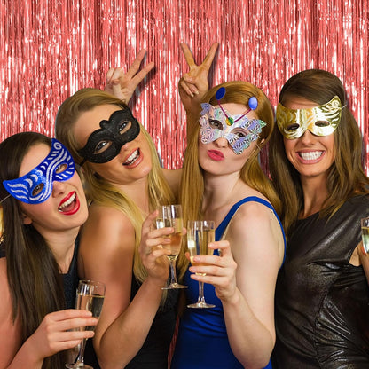 Rose Gold Fringe Curtain Backdrop by [Brand Name] - 20 Pack Metallic Tinsel Streamers for Parties & Events