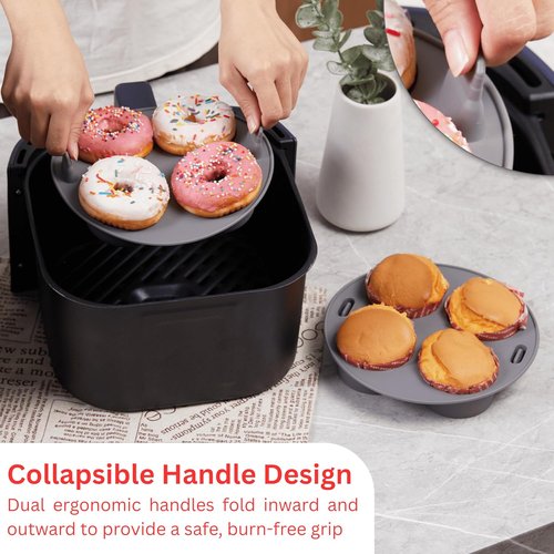 EM Silicone Air Fryer Liners Set - 4-Pc Reusable Baking Molds for Cakes, Donuts & Waffles | Fits 3-5 Qt Air Fryers