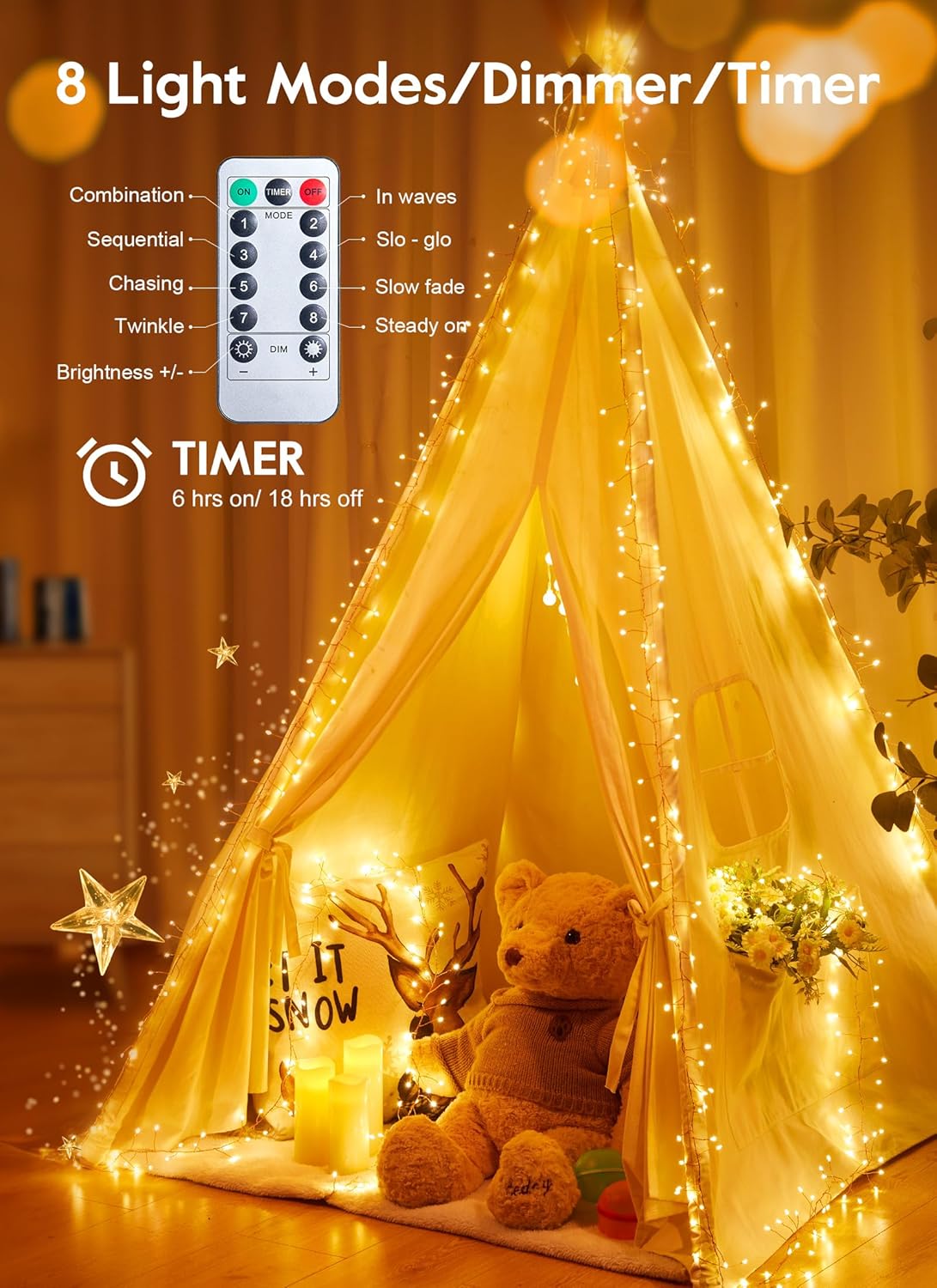 Skiennix USB Fairy Christmas Lights - 10FT 120LED Twinkle Cluster with 8 Modes & Remote | Silver Wire Decor