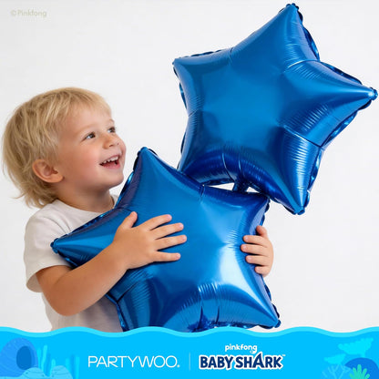 PartyWoo Baby Shark Blue Foil Number 3 Balloon - 5pcs 18-Inch Round Mylar Helium Birthday Decorations for Kids