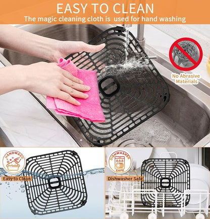 COSORI Air Fryer Grill Pan - Non-Stick 8.9" Square Replacement Tray with Rubber Bumpers | Dishwasher Safe