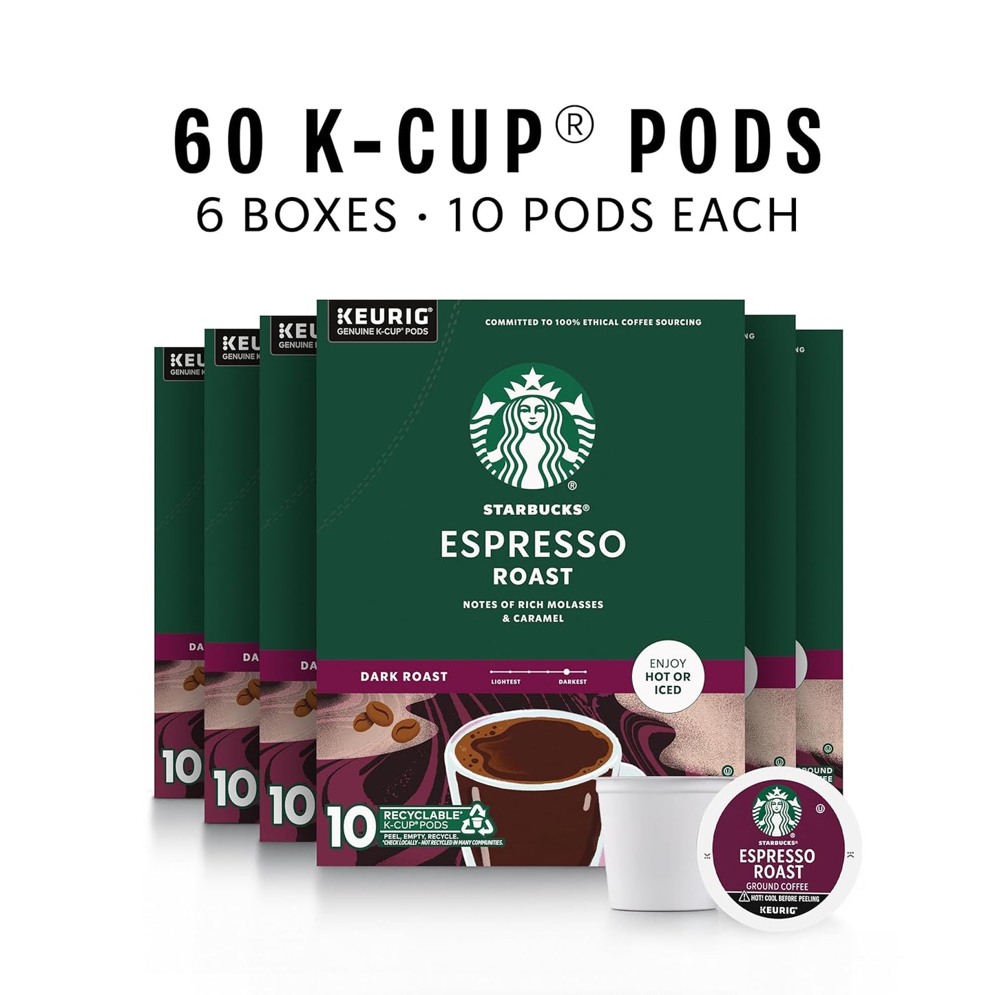Starbucks K-Cup Coffee Pods - Dark Roast Espresso for Keurig | 100% Arabica, 60 Pods Total