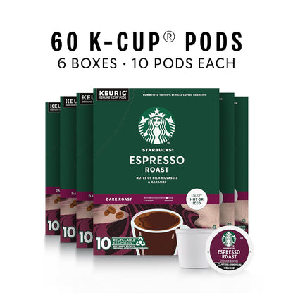 Starbucks K-Cup Coffee Pods - Dark Roast Espresso for Keurig | 100% Arabica, 60 Pods Total