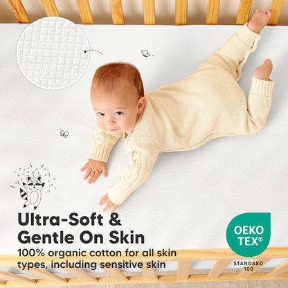 Skiennix Waterproof Crib Mattress Protector - Soft Quilted Cotton Cover, 52" x 28", Machine Washable, Easy Fit