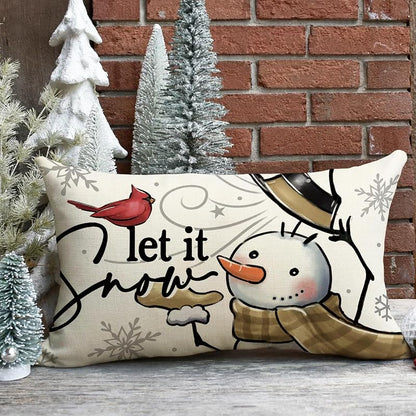 Winter Snowman Lumbar Pillow Cover 12 x 20 - Decorative Rectangle Cover (Variation: Winter Snowman 20" x 12")