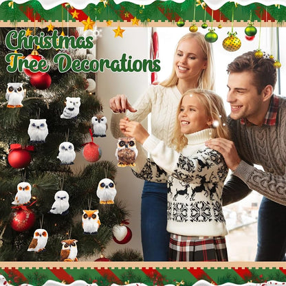 30-Pc Plush Owl Christmas Ornaments Set - Faux Fur Hanging Decorations