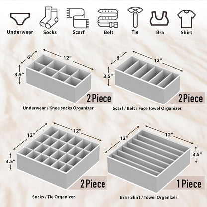 Simple Houseware Underwear Organizer - 7-Piece Drawer Divider Set in Gray for Neat Storage