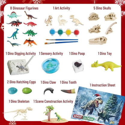 Dinosaur World Advent Calendar - 24 Days of Prehistoric Surprises with Dino Figurines & Fossil Dig | Perfect Xmas Gift for Kids