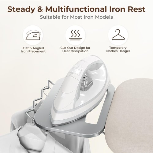 Yaheetech Foldable Ironing Board, Heavy Duty Iron Board with 9 Adjustable Heights, 4 Layer Cover and Safety Iron Rest, 52X14 Compact and Space Save Iron Board for Home Laundry Room Use, Beige