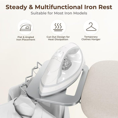 Yaheetech Foldable Ironing Board, Heavy Duty Iron Board with 9 Adjustable Heights, 4 Layer Cover and Safety Iron Rest, 52X14 Compact and Space Save Iron Board for Home Laundry Room Use, Beige