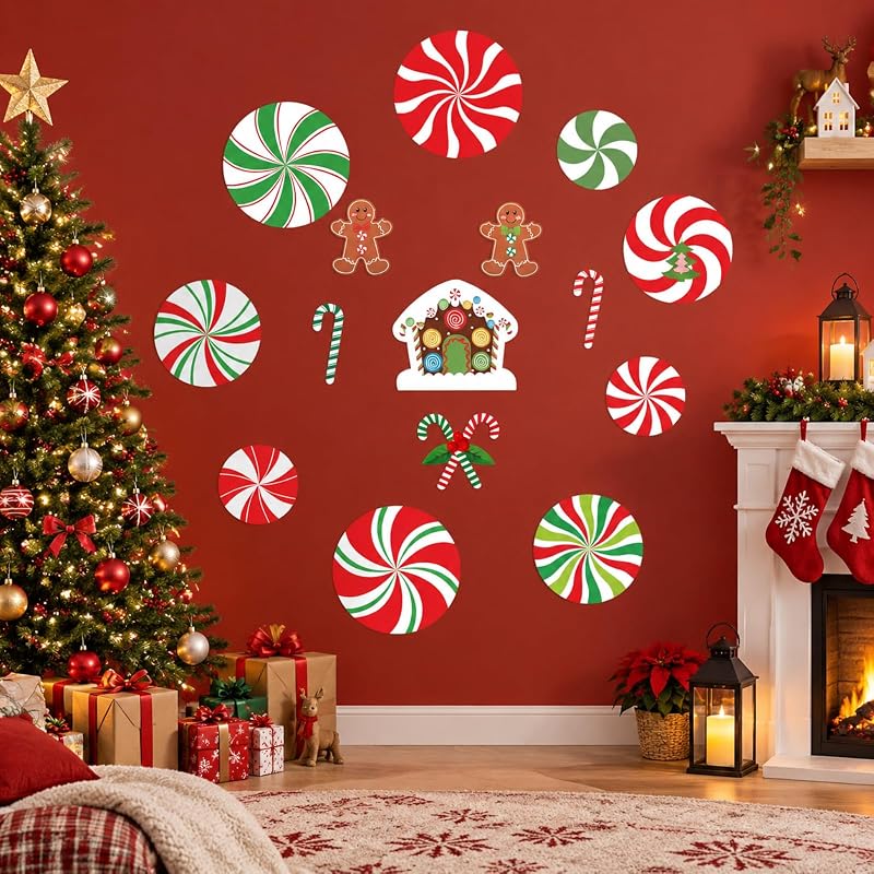Christmas Peppermint Candy Cane Gingerbread Cutouts - 30 Pcs