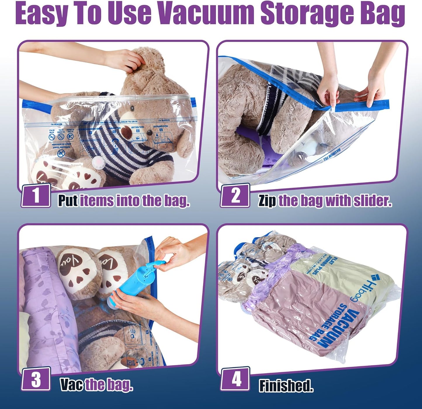 Skiennix XXL Jumbo Vacuum Storage Bags - 47''X35'' Extra Large for Blankets & Comforters (8 Pack)