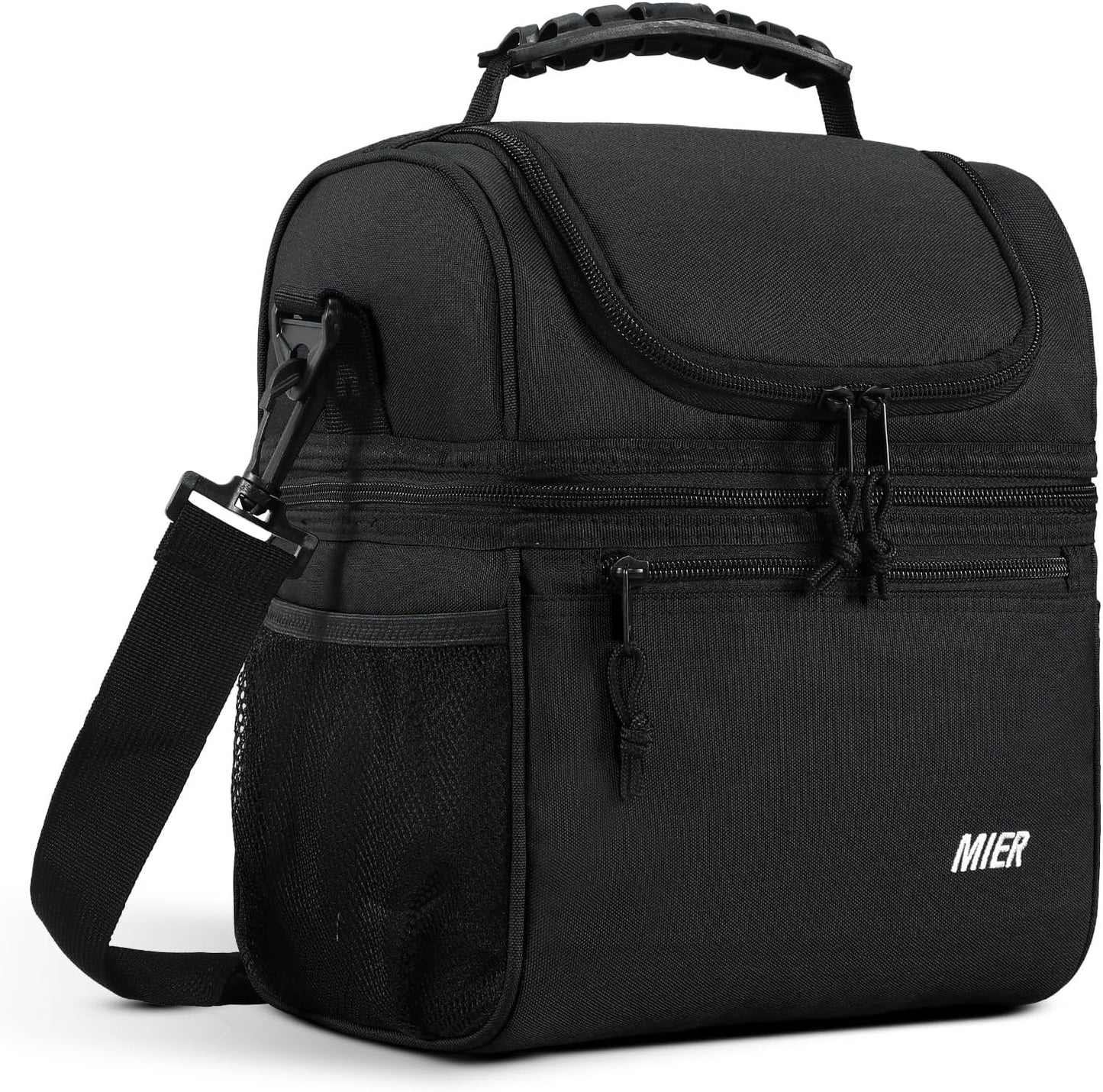MIER Insulated Lunch Box - Dual Compartment Leakproof Cooler for Adults | Black, Medium Size