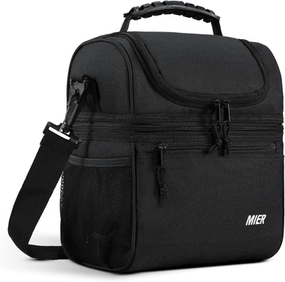 MIER Insulated Lunch Box - Dual Compartment Leakproof Cooler for Adults | Black, Medium Size