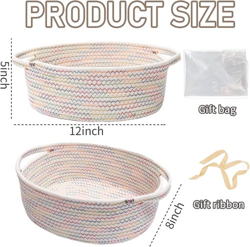 JMvicyroam Woven Basket - Small Rope Storage Bin with Handles | Colorful Organizer for Shelves & Closets