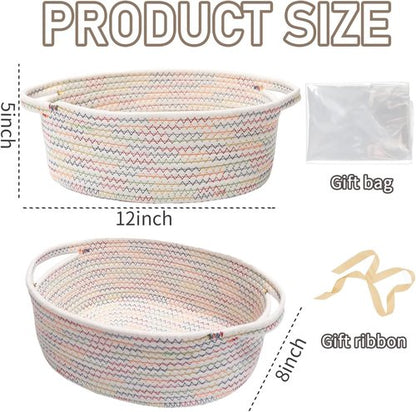JMvicyroam Woven Basket - Small Rope Storage Bin with Handles | Colorful Organizer for Shelves & Closets