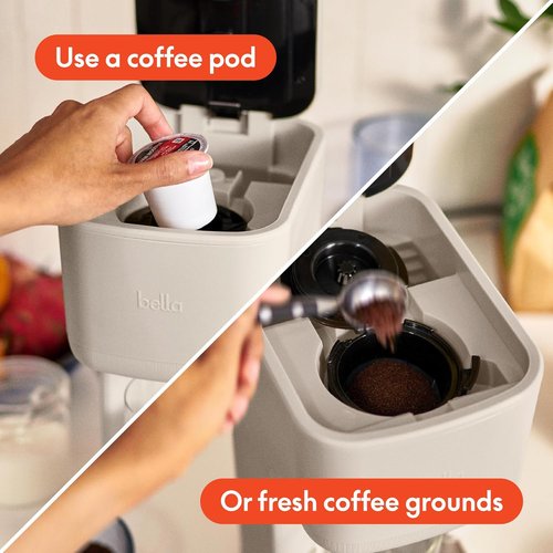 BELLA Single Serve Coffee Maker - K Cup & Ground Coffee Compatible | Adjustable Drip Tray, Auto Shutoff, Brews 6oz to 14oz