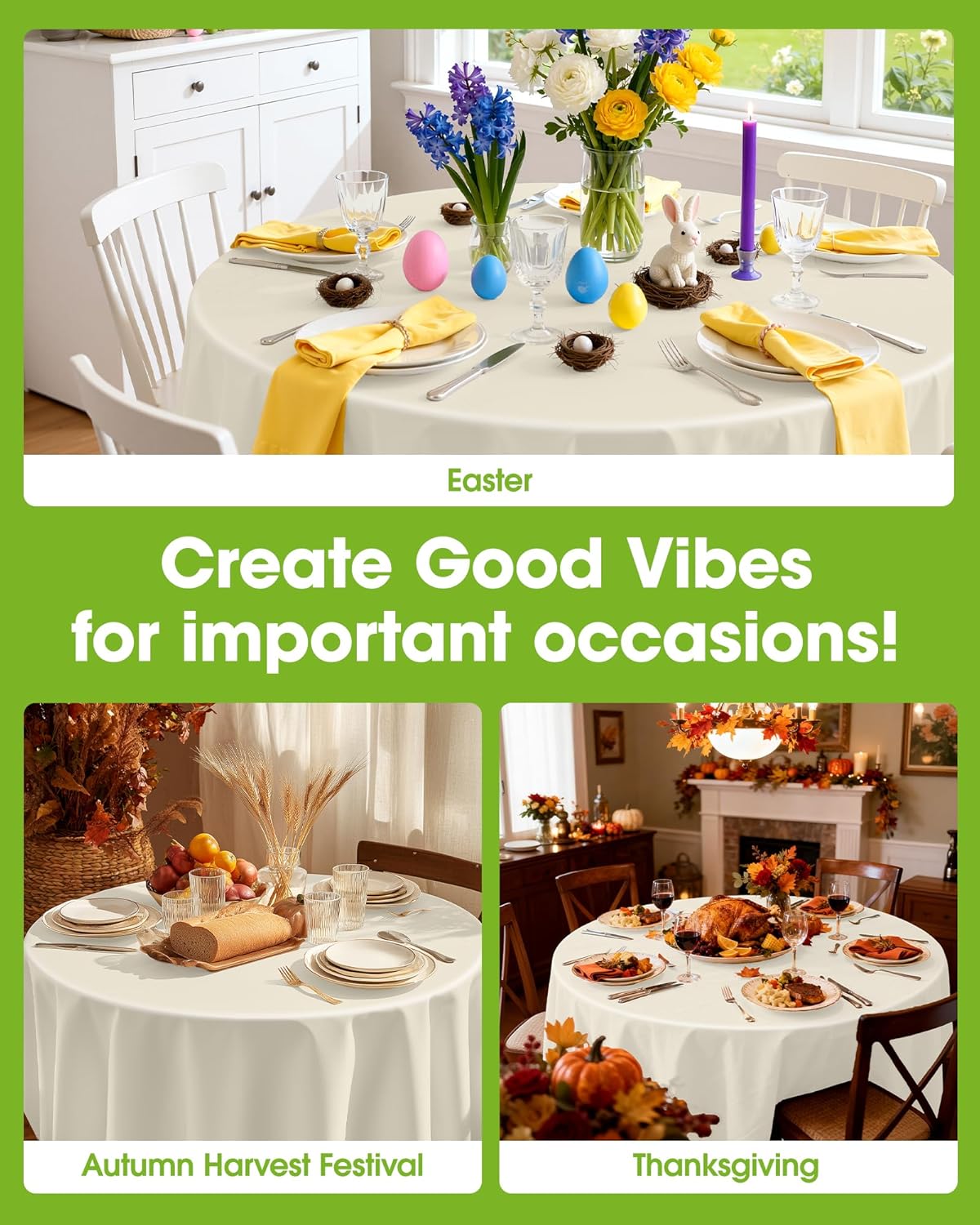 Pureegg Disposable Plastic Tablecloths - 84'' Round, Leakproof & Sturdy for Parties, Weddings, Thanksgiving | Beige & Cream