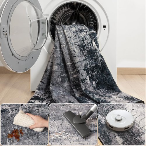 Area Rug Living Room Rug, 4x6 Modern Abstract Washable Rug Black Non Slip Foldable Faux Wool Vintage Carpet, Fluffy Non-Shedding Rugs for Living Room, Bedroom, Dining Room, Kids Playroom