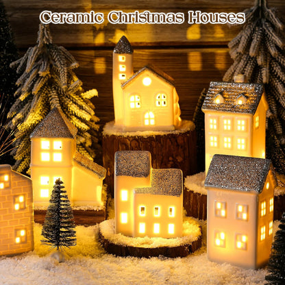 Zubebe 30 Pcs LED Christmas Village Set - Porcelain Holiday Figurines for Indoor Decor | Silver