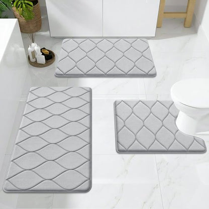 Smiry Memory Foam Bath Mat 30''x20'', Ultra Soft Non-Slip Bathroom Rug, Plush Water Absorbent Quick Dry and Machine Washable Floor Mat for Shower, Tub & Home Decor, Light Grey