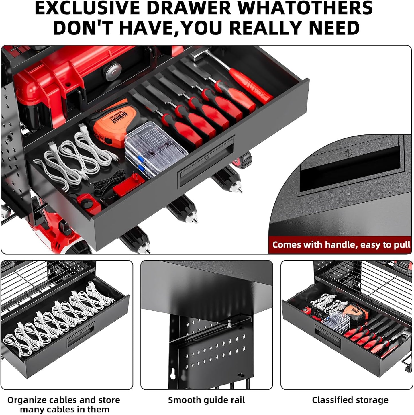 Power Tool Organizer - Heavy Duty Wall Mount Storage Rack | 130 lbs Capacity, 4 Layers, 6 Drill Holders