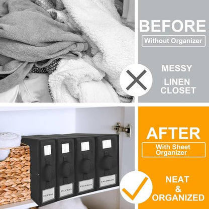 EXLIFBAG Sheet Organizers - Foldable Linen Closet Storage with Window | XL for Queen & King Size, Black