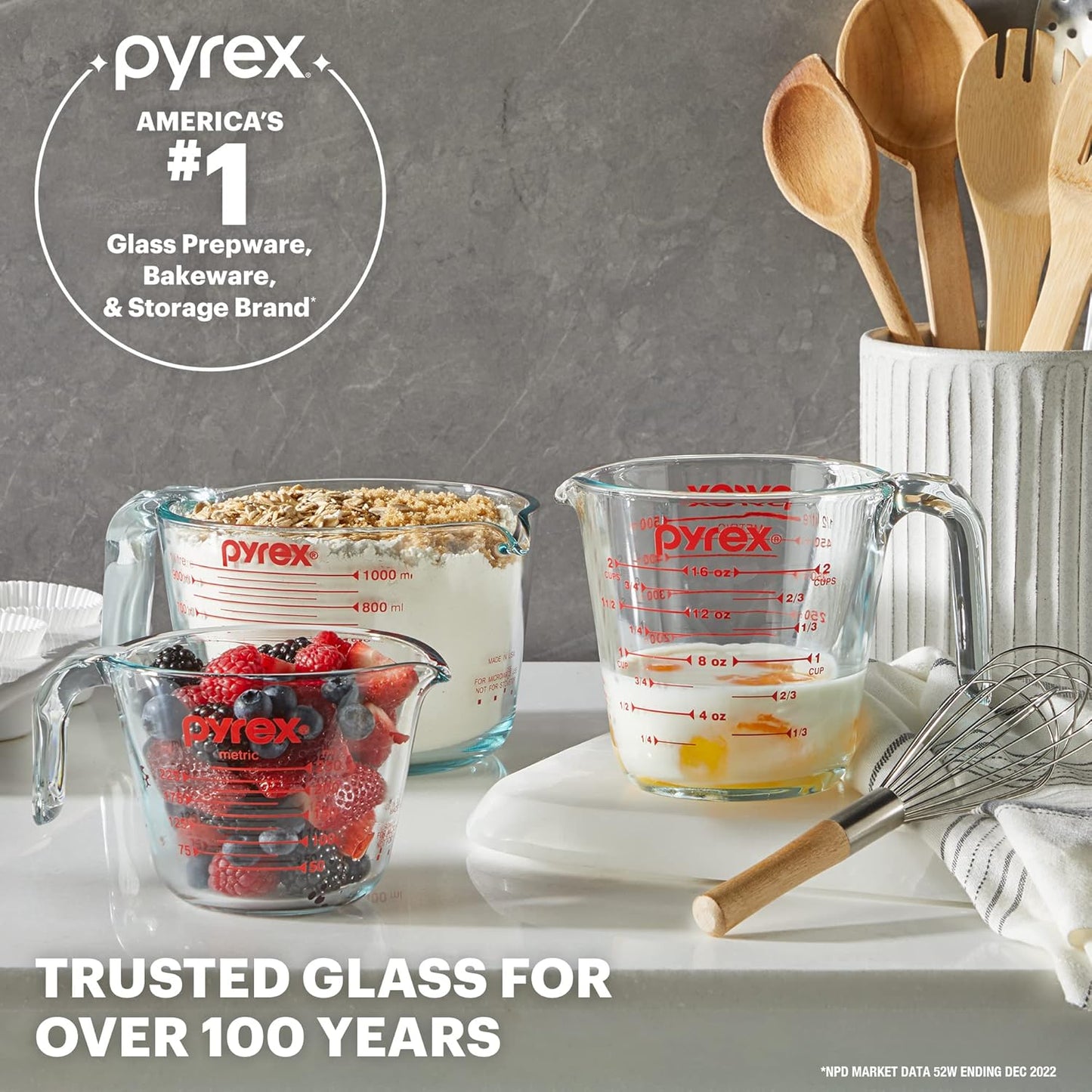 Pyrex 4-Cup Glass Measuring Cup - Essential Kitchen Tool for Baking & Cooking | Dishwasher & Microwave Safe
