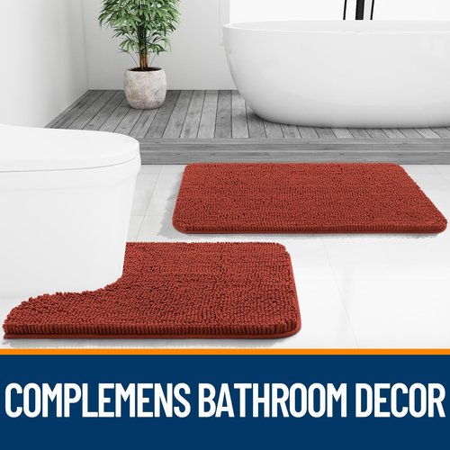 OLANLY Bathroom Rugs 24x16, Extra Soft Absorbent Chenille Bath Rugs, Rubber Backing Quick Dry, Machine Washable Bath Mats for Bathroom Floor, Tub and Shower, Home Decor Accessories, Rustic Terracotta