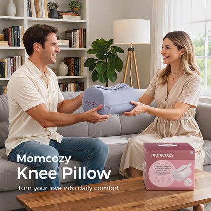 Momcozy Knee Pillow - Soft Memory Foam for Side Sleepers | Adjustable Elastic Strap, Gray Crystal Velvet