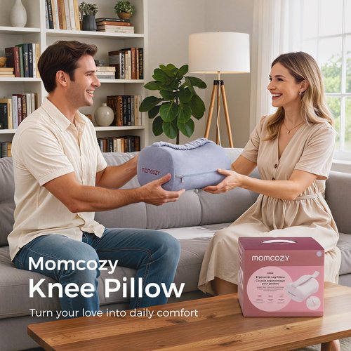 Momcozy Knee Pillow for Side Sleepers, Soft Memory Foam & Pinch-Free Design, Relieve Knee, Leg and Sciatica Pain, Adjustable Elastic Strap Ideal for Pregnant Women and Seniors, Crystal Velvet in Gray
