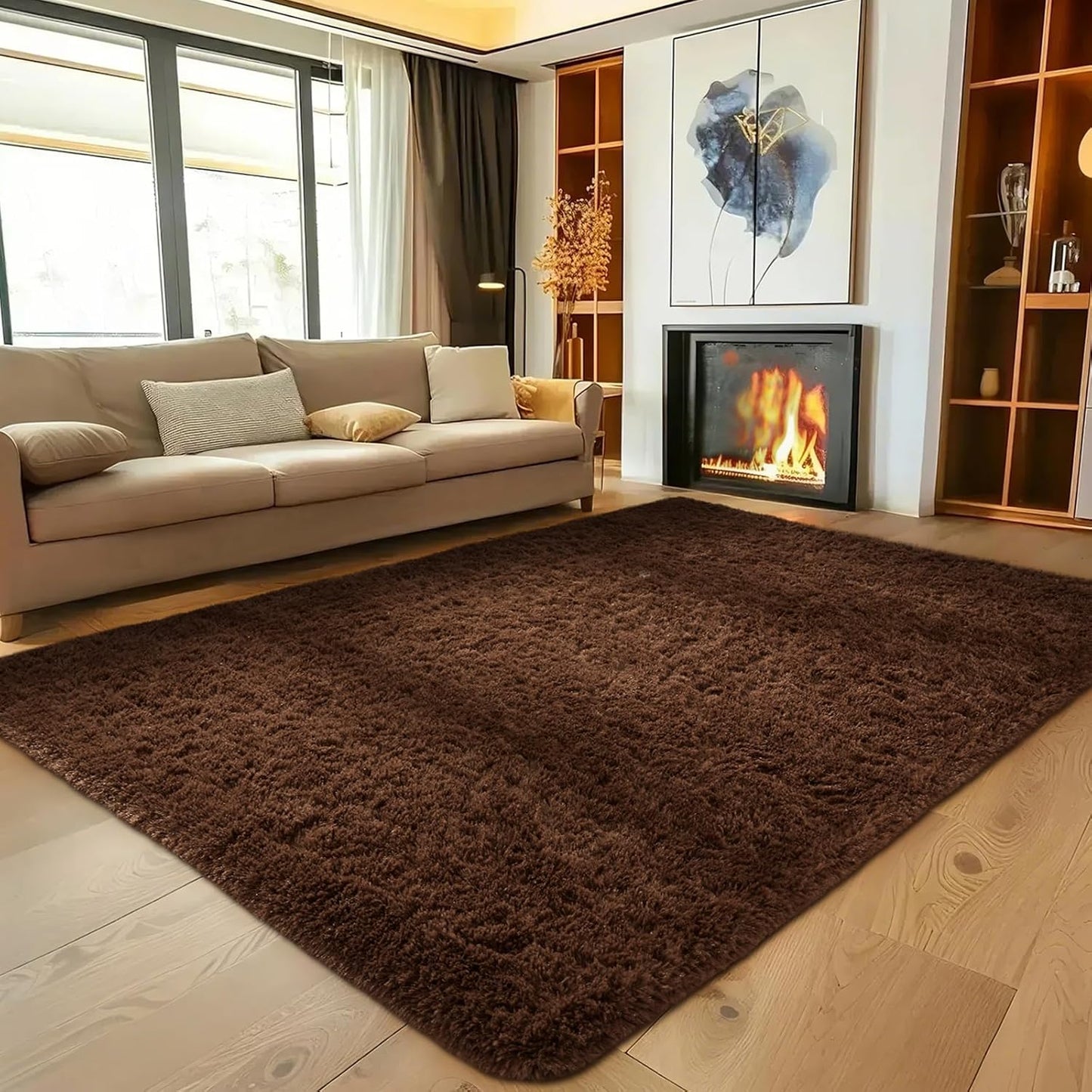 Ophanie Brown Area Rug - Plush 5x8 Fluffy Shaggy Carpet for Living Room & Bedroom Decor