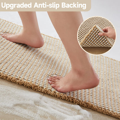 TYUU Waffle Bath Mat, Boho Bathroom Rugs Non Slip Washable Super Absorbent Quick Dry Bath Mat Farmhouse Bathroom Decor, 24"x16" Khaki and White