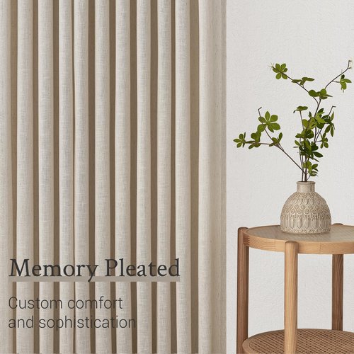 Pinch Pleated Linen Curtains 108 Inches long for Living Room 2 Panels Set Oatmeal Flax Pleat Drapes Back Tab Semi Sheer Fall Cozy Boho Ceiling to Floor 108 Inch Curtains for Bedroom Window,9FT