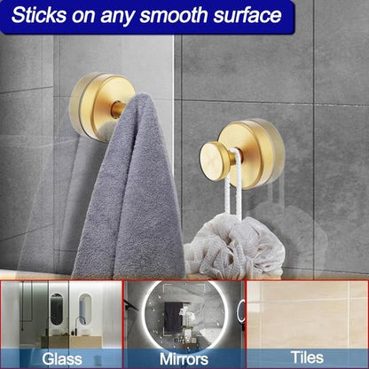 Bntuk Suction Cup Hooks - Removable Towel Hooks for Bathroom & Shower | 4 Pack, Gold Finish
