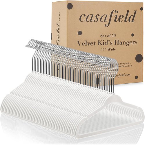 Casafield 50 Velvet Baby Hangers - Soft Ivory for Infant & Toddler Clothing - 11" Size