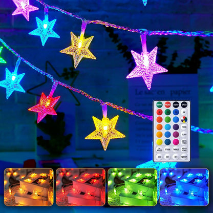 Minetom Star String Lights - 50 LED Color Changing Fairy Lights with Remote & Timer | 17 ft for Bedroom & Patio