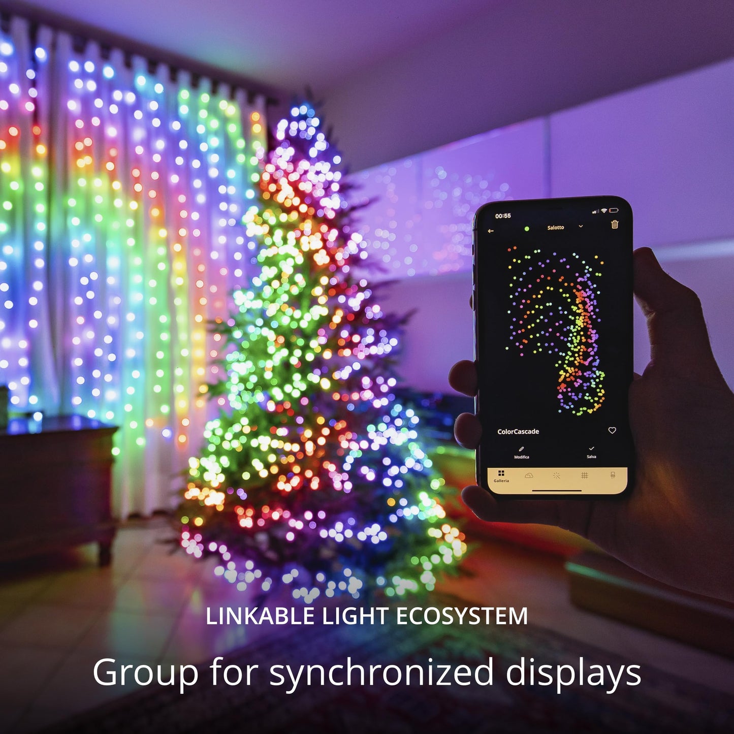 Twinkly Christmas Curtain Lights 210 RGB+W LEDs - App-Controlled, Sync with Music, Indoor & Outdoor Use, Compatible with Google Assistant, Amazon Alexa, Apple HomeKit, Bluetooth & WiFi Connectivity